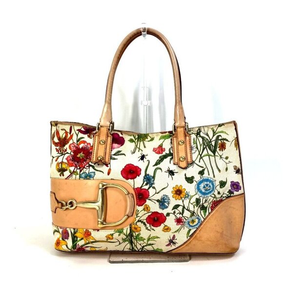 GUCCI Flora floral pattern flower Shoulder Bag Canvas/Leather Multicolore